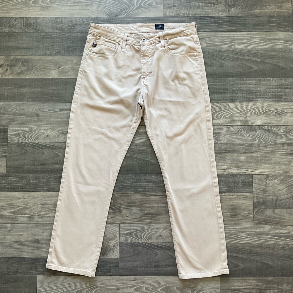 34x28 AG Adriano Goldschmied The Everett Slim Straight Pants Mens Khaki 5 Pocket